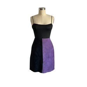 Vintage Brandon Thomas Color Block Suede Party Skirt: Pencil, Gothic